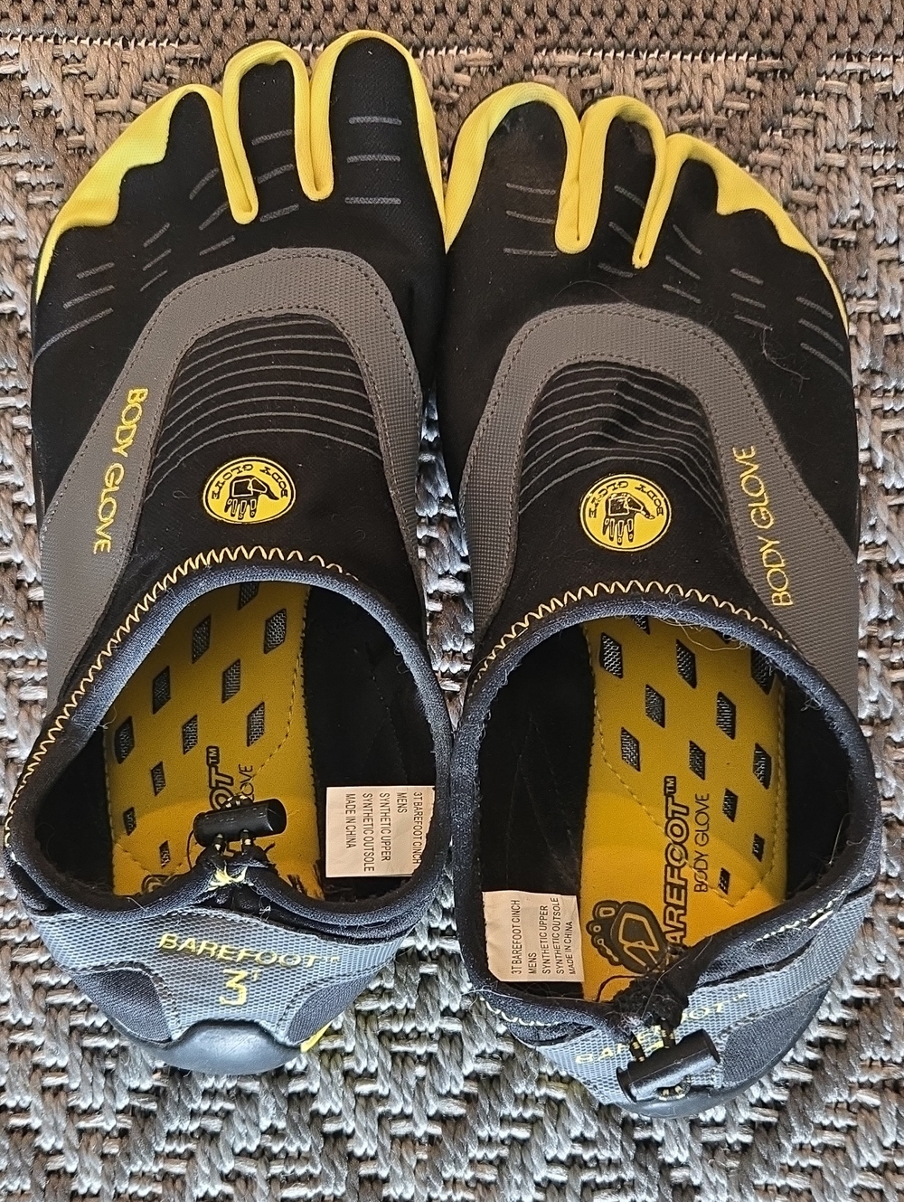 Body Glove Men’s Five-Toe Barefoot Water Shoes in Black and Yellow